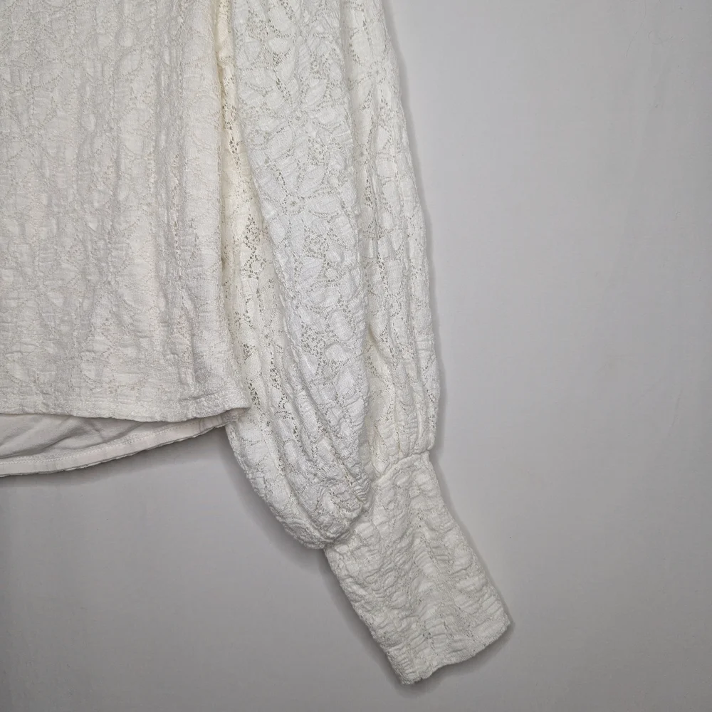 Free People Womens White Floral Lace Tea Time Top Size S
